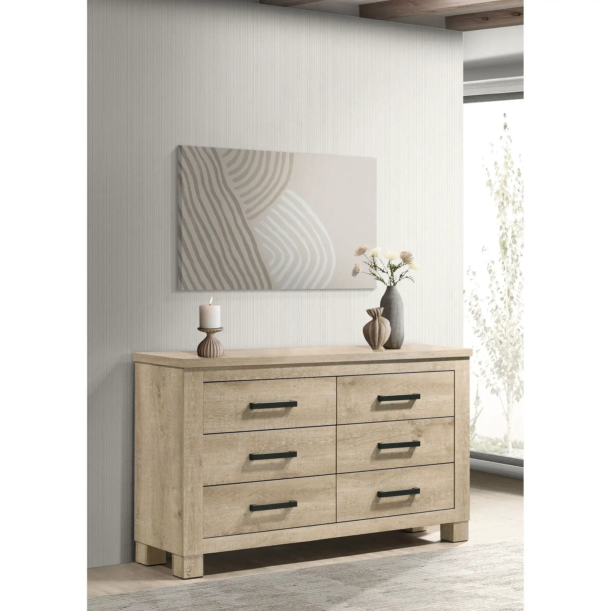 Sansome - 6 Drawer Bedroom Dresser With Pulls - Oak by HouseOfZazla