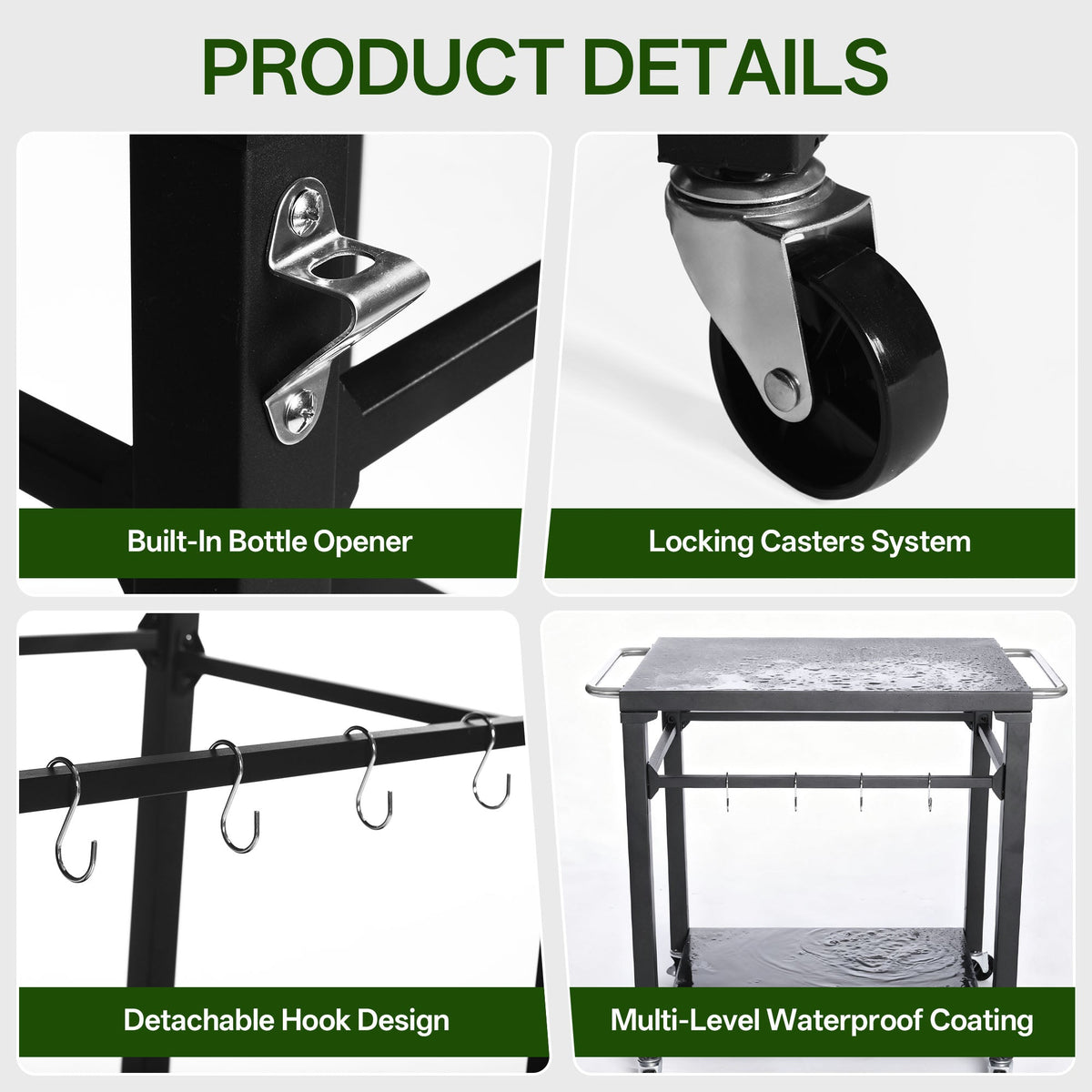 2-Tier Outdoor Grill Cart with Stainless Steel Top - Black, photo 4 of 10