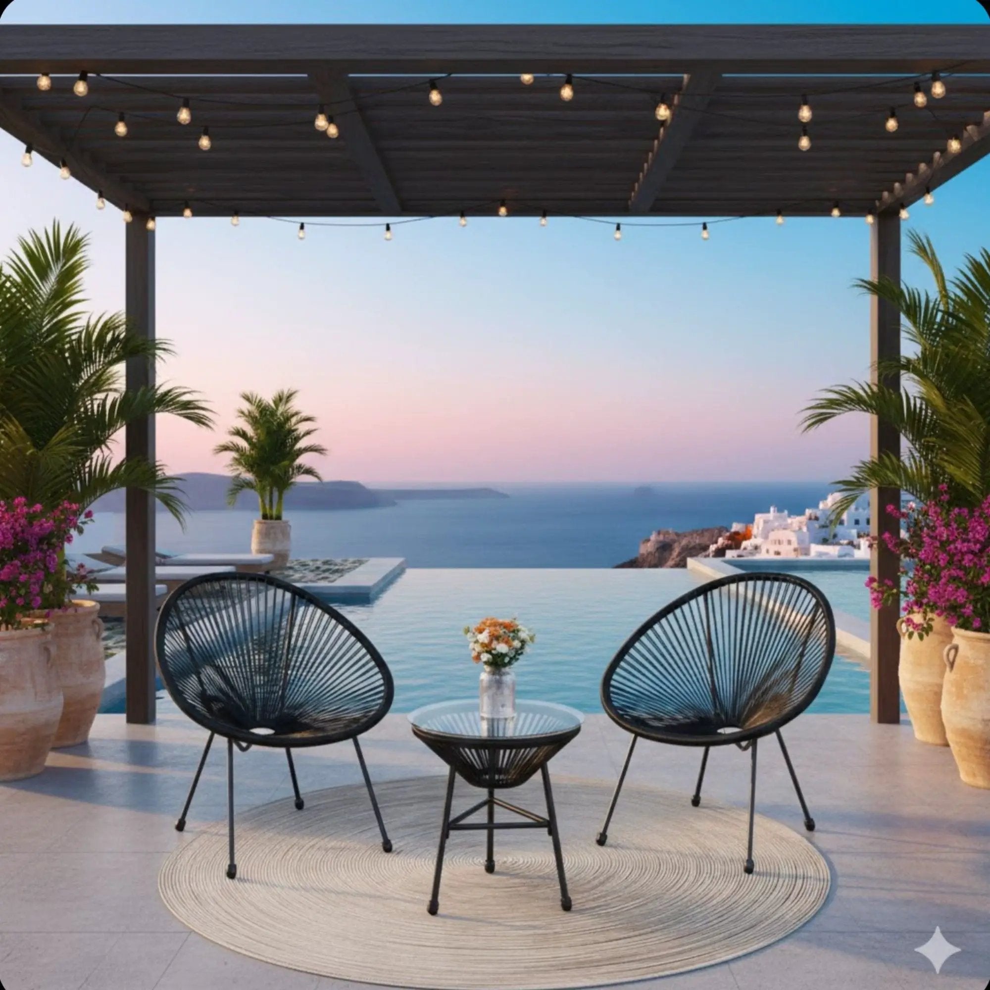 Acapulco Style 3 Piece Patio Bistro Set With Chairs