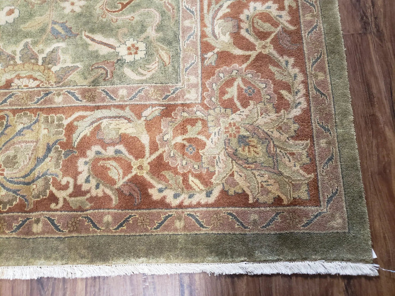 Green Indo Mahal Area Rug 9x12, Wool Hand-Knotted Carpet by Jewel Rugs