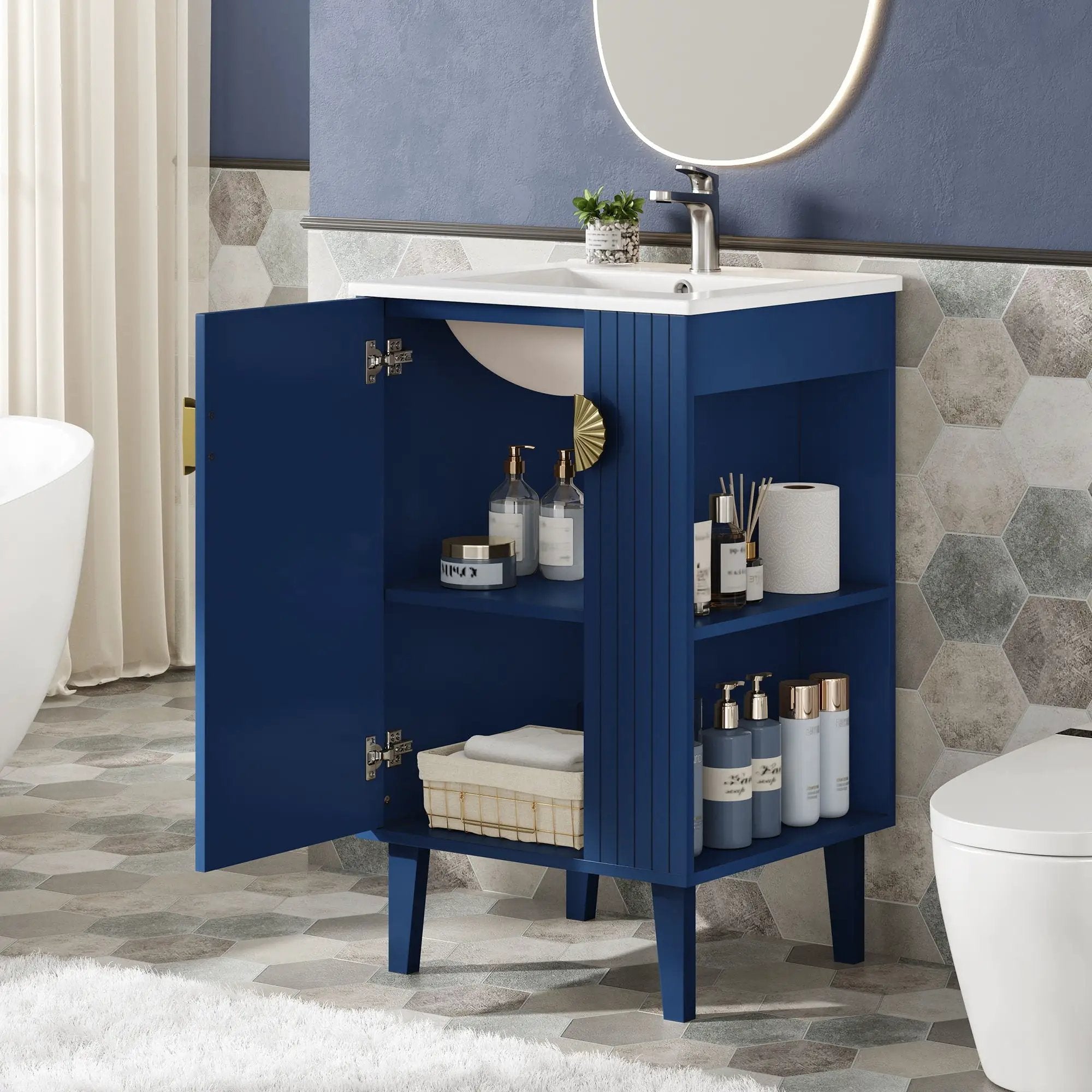 Bathroom Vanity With Sink, Soft-Close Door, Half-Moon Pulls by Unique Piece Furniture