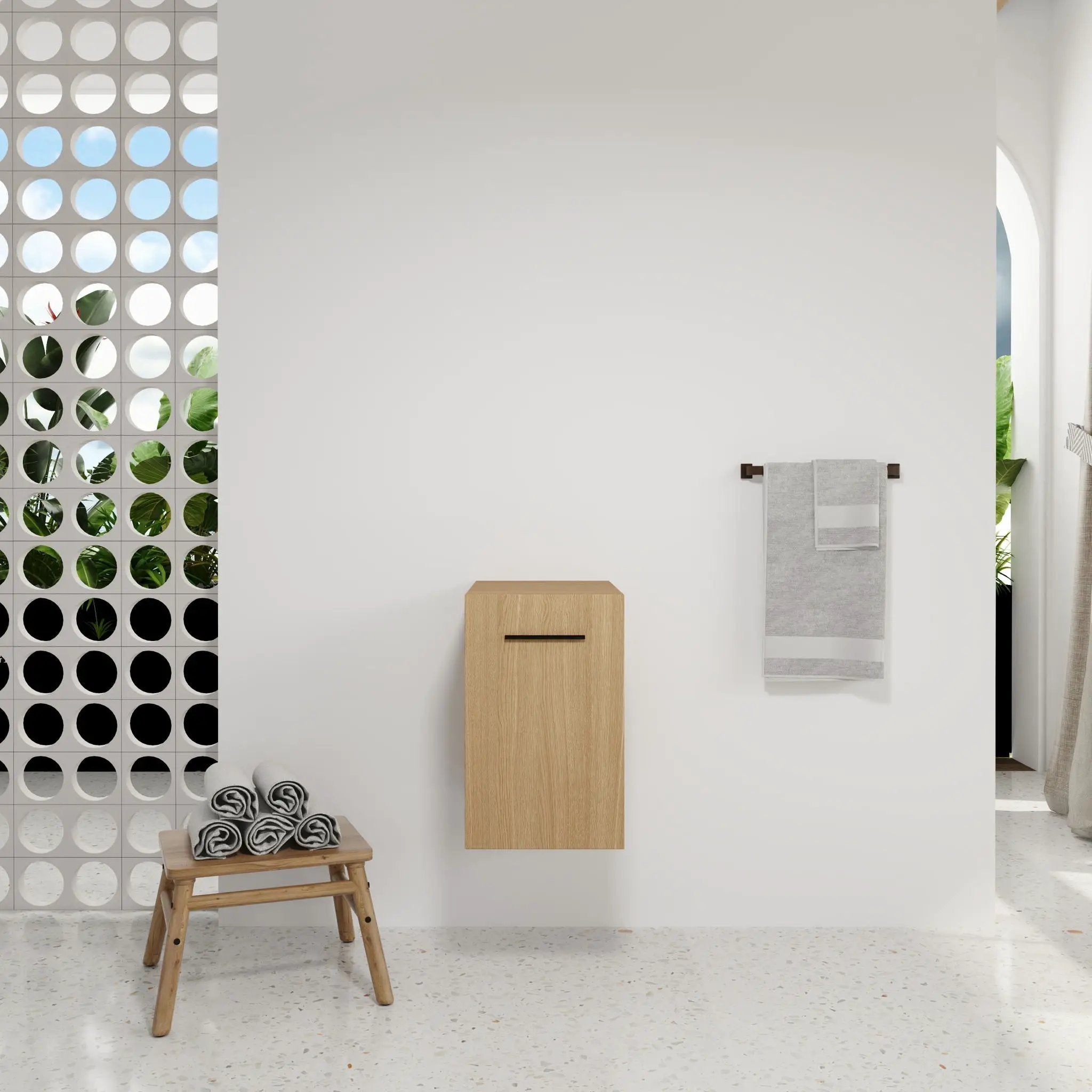 Floating Bathroom Vanity Single Door Base Cabinet, Wall Mounted Storage - Light Oak by HouseOfZazla