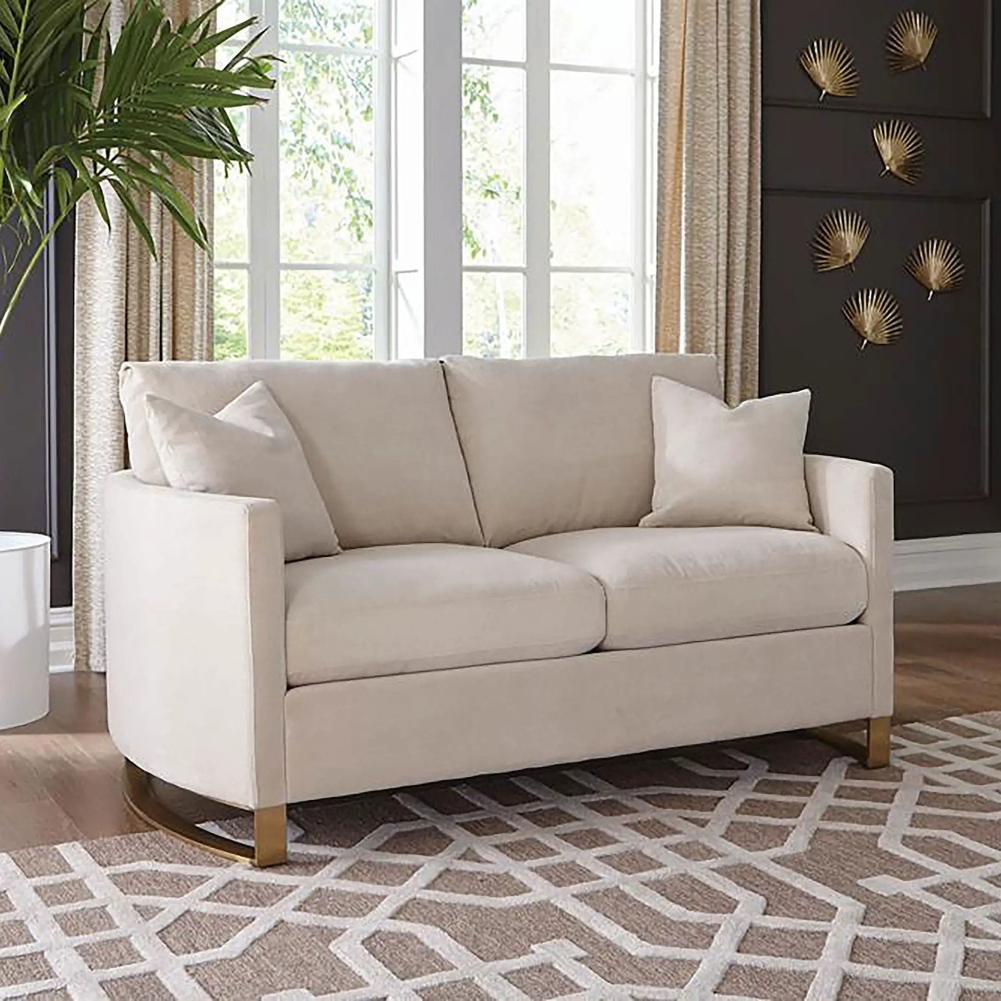 Corliss Upholstered Curved Track Arm Loveseat Beige by Unique Piece Furniture