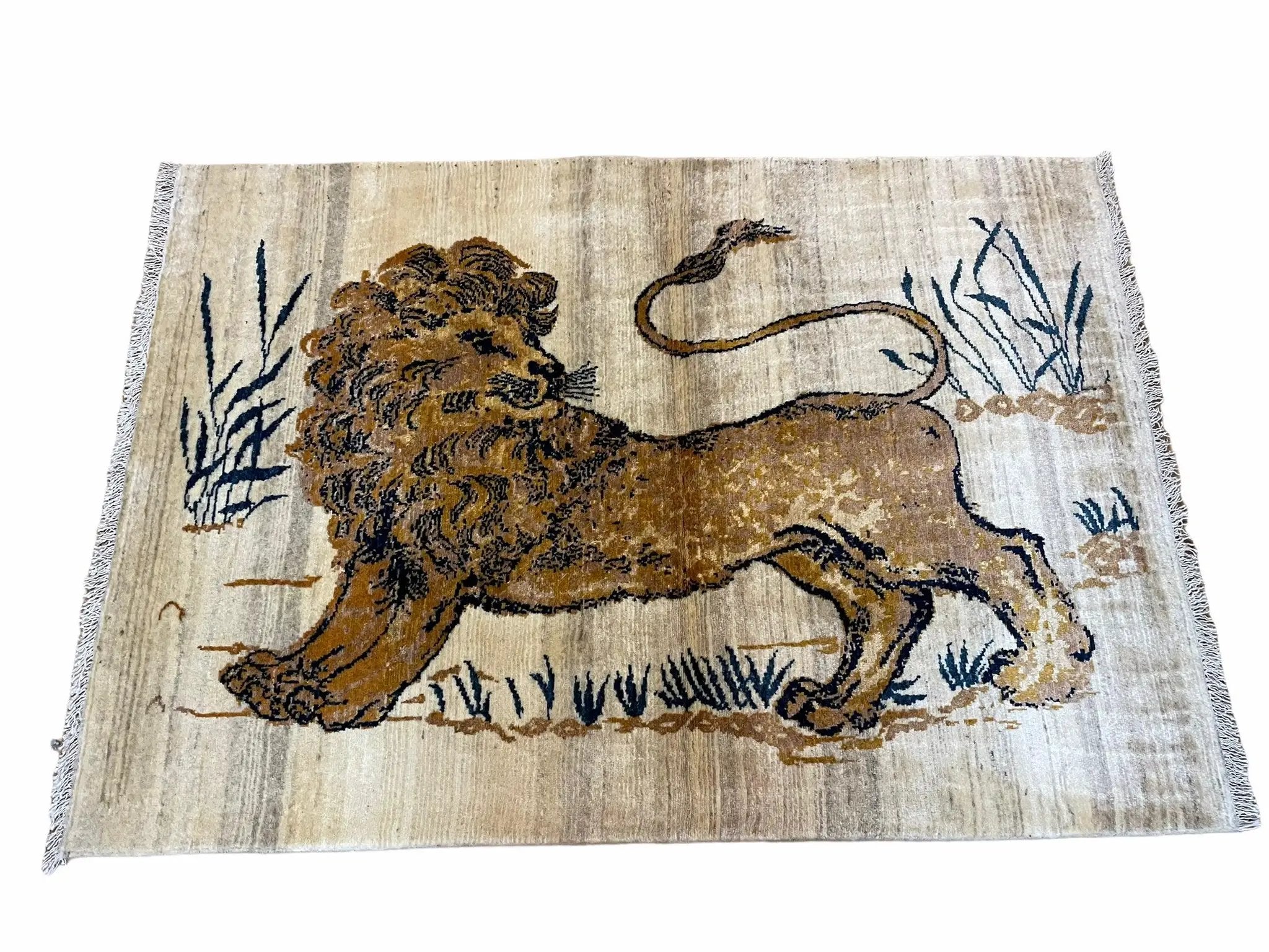 3.5 X 4 Handmade Hand-Knotted New Vintage Rug Quality Wool Lion Organic Dyes by Jewel Rugs