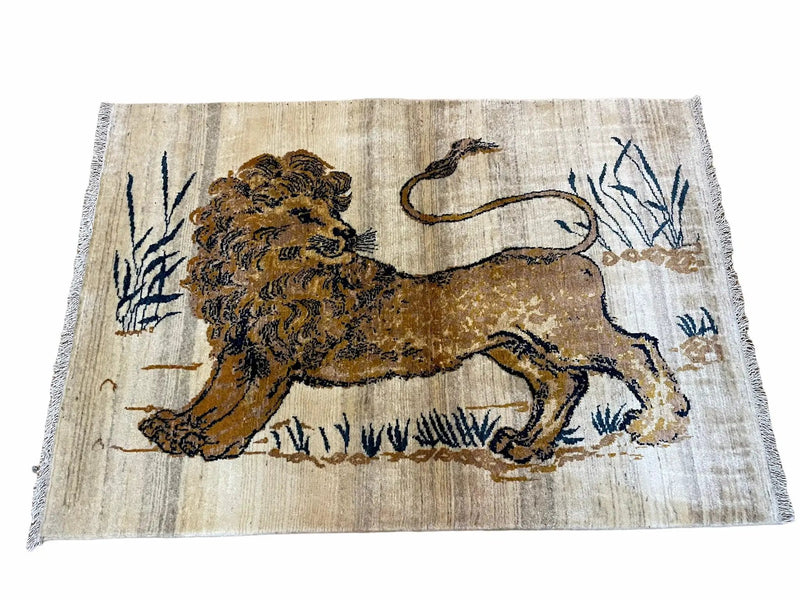 3.5 X 4 Handmade Hand-Knotted New Vintage Rug Quality Wool Lion Organic Dyes by Jewel Rugs