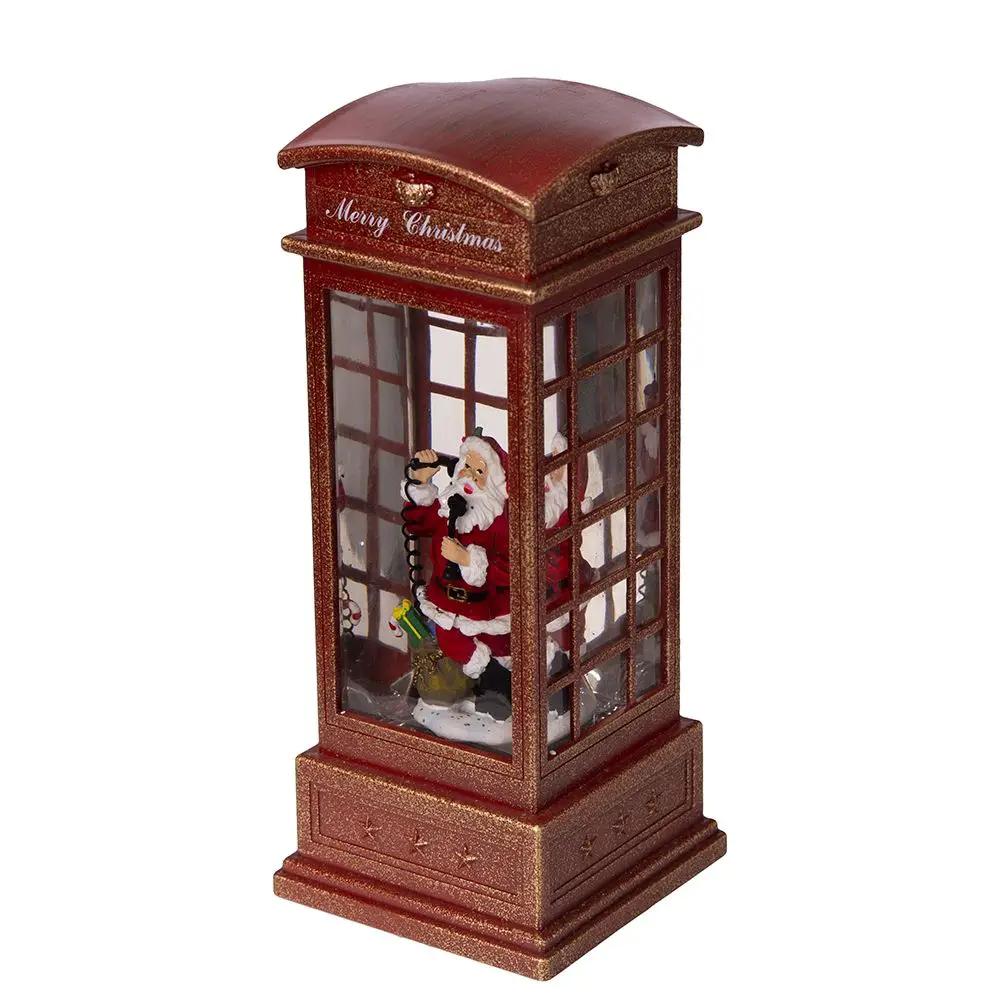 Christmas Lighted Water Spinning Phone Booth With Santa On Phone, 3*AA Batteries Required - White / Red by HouseOfZazla