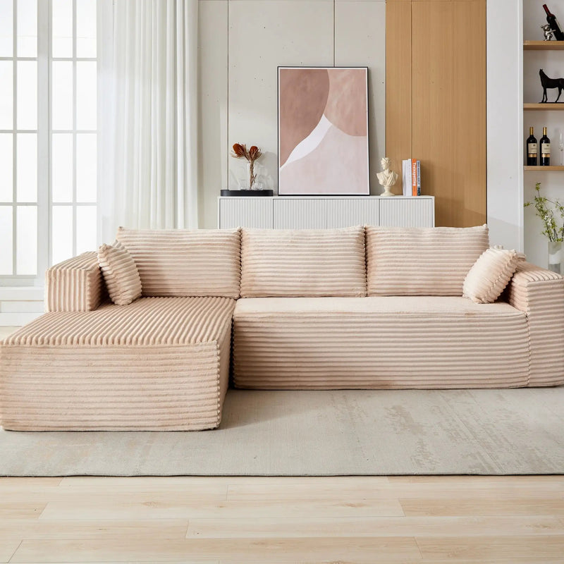 Compression Sectional Couch With Comfy Chaise, Boneless L Shape Sofa With Deep Seat by Unique Piece Furniture