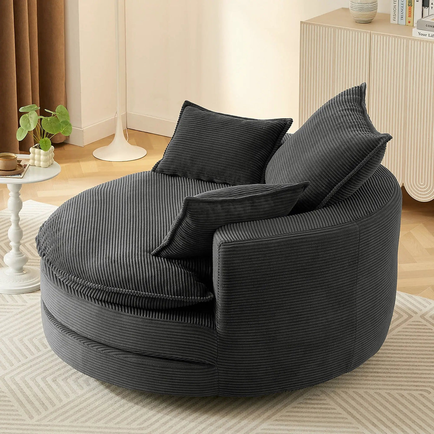 360° Swivel Accent Barrel Chair With Dual Layer Cushion And 3 Removable Pillows by HouseOfZazla