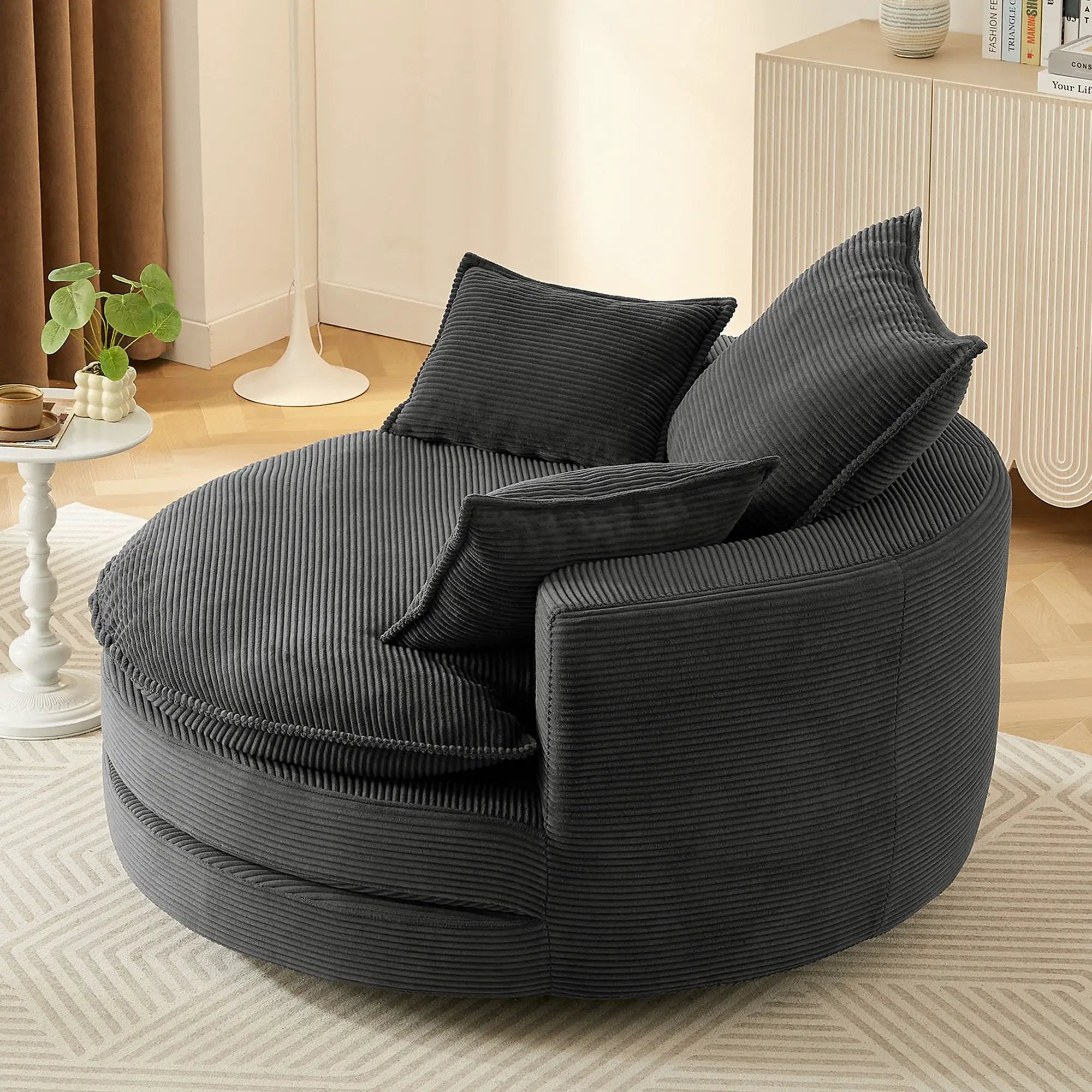 360° Swivel Accent Barrel Chair With Dual Layer Cushion And 3 Removable Pillows by HouseOfZazla
