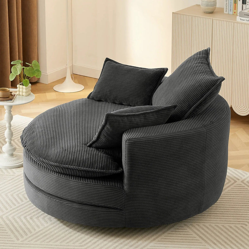 360° Swivel Accent Barrel Chair With Dual Layer Cushion And 3 Removable Pillows by HouseOfZazla