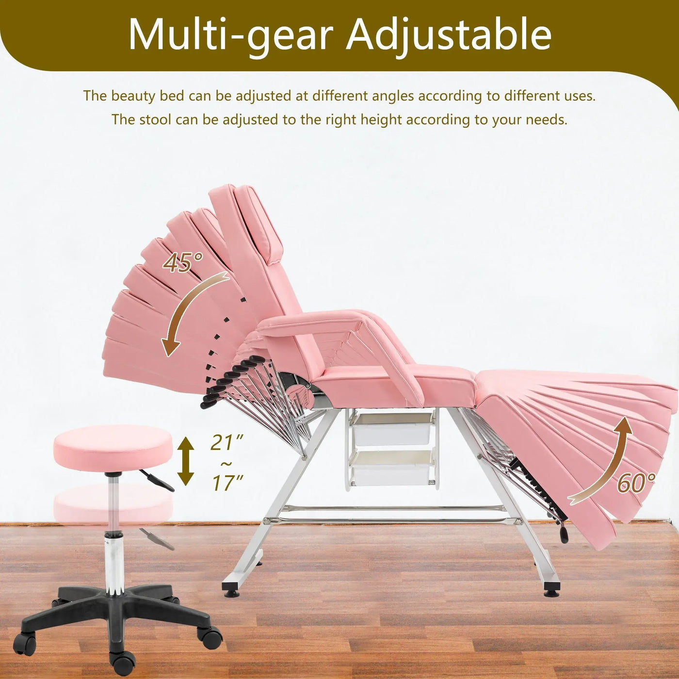 Massage Salon Tattoo Chair With Two Trays Esthetician Bed With Hydraulic Stool, Multi-Purpose 3-Section Facial Bed Table, Adjustable Beauty Barber Spa Beauty Equipment by HouseOfZazla