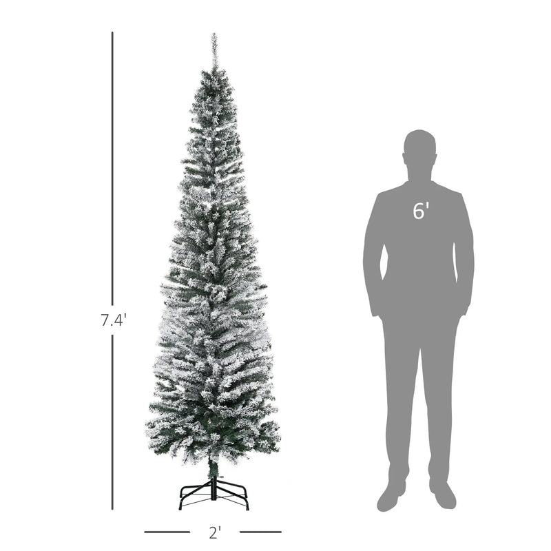HOMCOM 7.5' Tall Unlit Snow-Flocked Slim Artificial Christmas Tree by HouseOfZazla