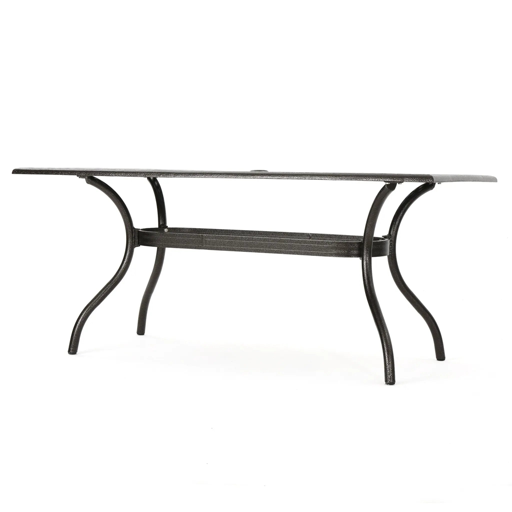 Celestine Outdoor Cast Aluminum Dining Table with Floral Lattice Design and Umbrella Holder by HouseOfZazla