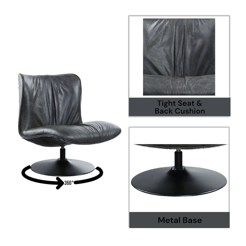 Piotr - Top Grain Leather Accent Chair With Swivel - Black by Unique Piece Furniture