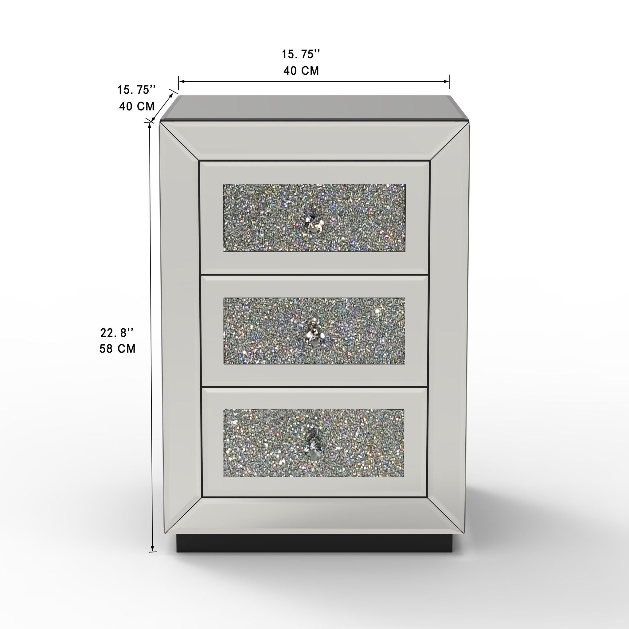 3 Drawer Nightstand With Glass Accents, Bedside Table For Bedroom - Silver by HouseOfZazla