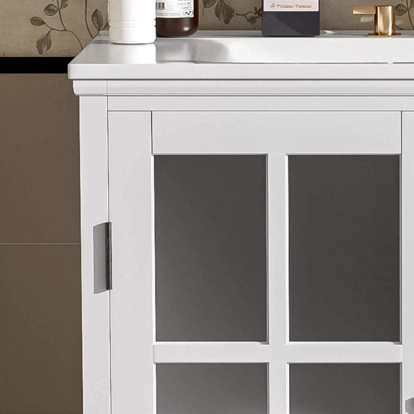 Modern Bathroom Vanity With Ceramic Sink, Tempered Blurred Glass Doors by HouseOfZazla