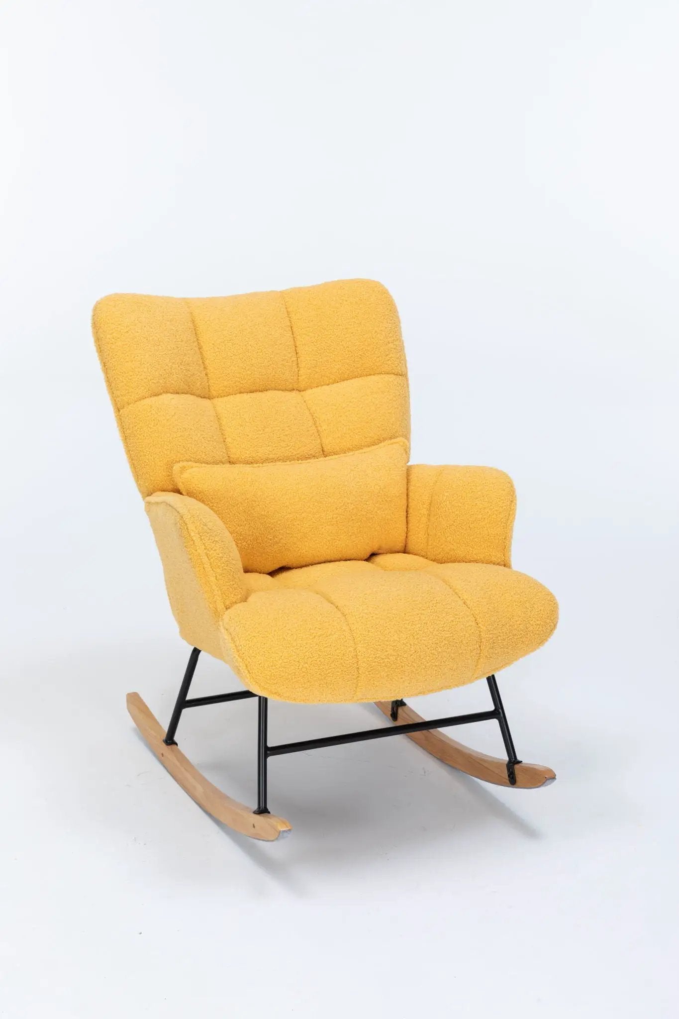 Rocking Chair Nursery, Teddy Upholstered Glider Rocker With High Backrest, Reading Chair Modern Rocking Accent Chairs Glider Recliner For Living Room - Yellow by HouseOfZazla