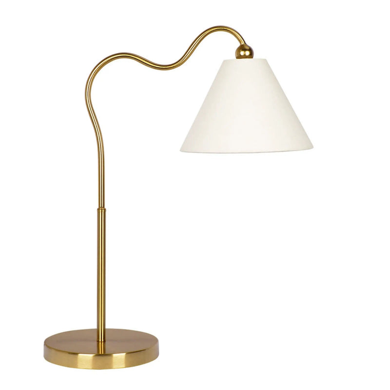 Ornate - Ring Base Curved Table Lamp With Triangle Drum Shade - Gold / White by Unique Piece Furniture