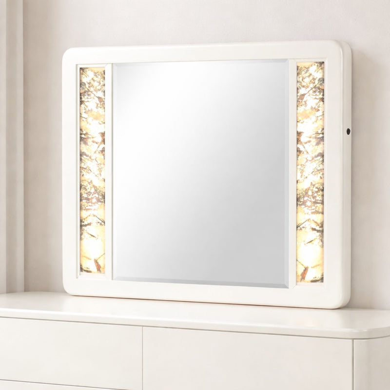 La Pierre - Rectangular Mirror & LED Lighting Panels - Beige by HouseOfZazla