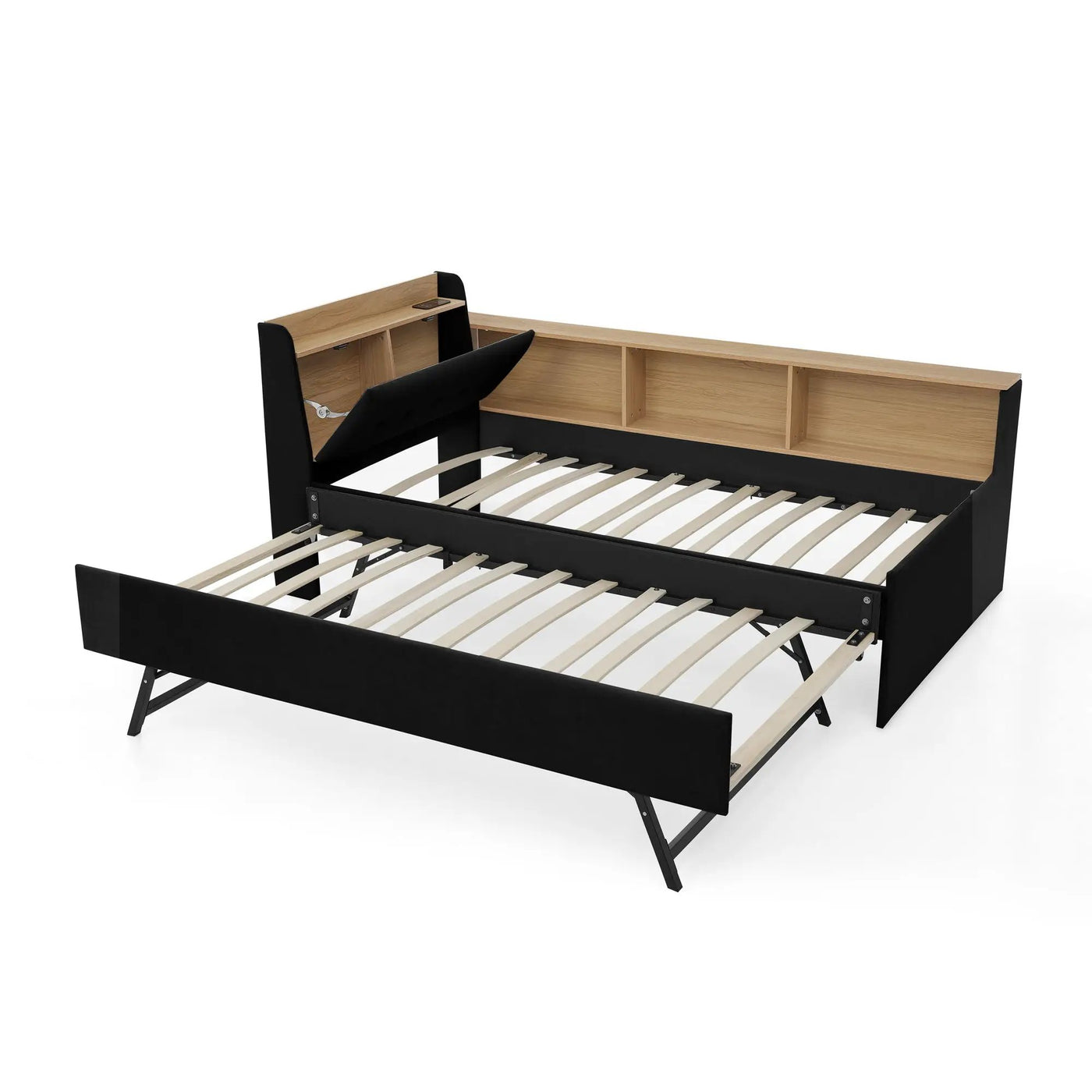 Upholstered Daybed With Storage Headboard, Wireless Charging, LED Lights by HouseOfZazla