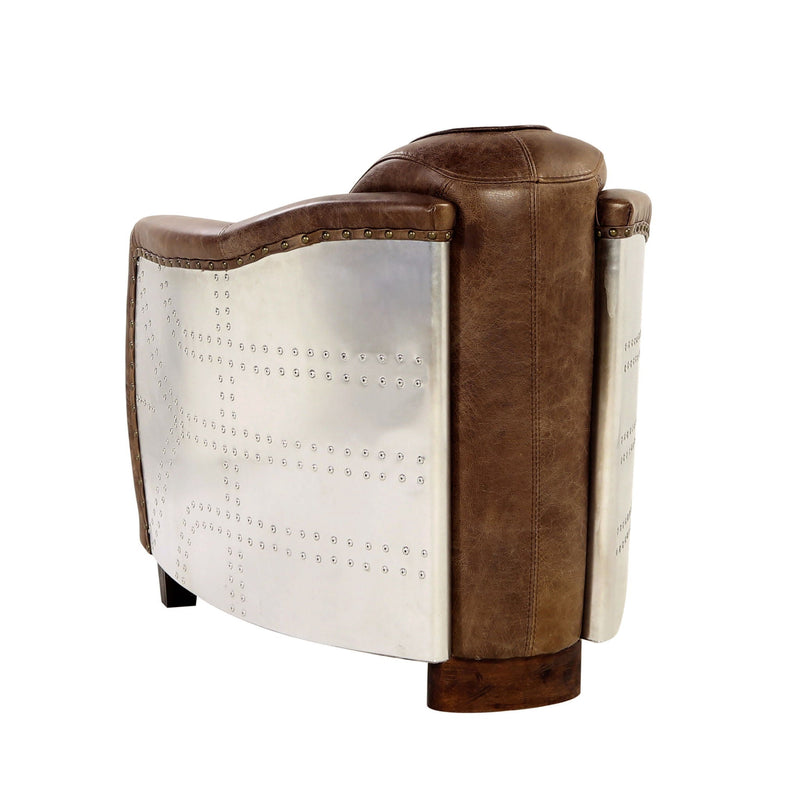 Grain Leather Arm Chair with High Back Support - Brown, photo 3 of 8