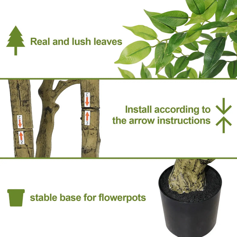 Artificial Banyan Tree With A Trunk And Lifelike Leaves, For Indoor And Outdoor Use - Green by Unique Piece Furniture