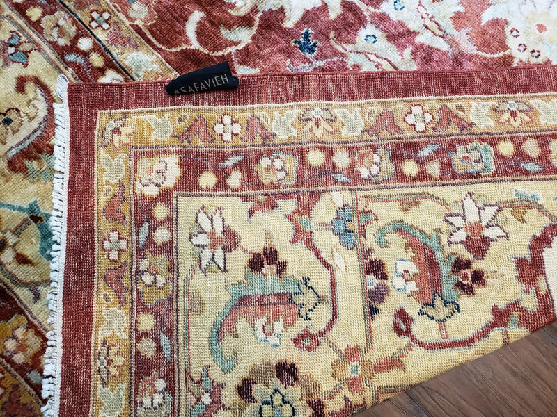 Safavieh Room Sized Rug 10x14, Wool Hand-Knotted Auburn Red & Light Gold Egyptian Mahal Oriental Carpet, 10 x 14 Large Living Room Rug by Jewel Rugs
