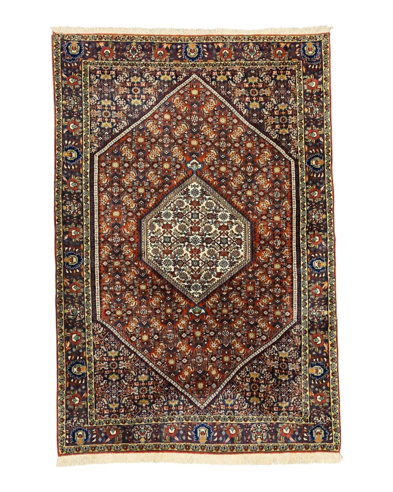 Persian Bidjar Rug 4x6, Handmade Oriental Carpet, Fine Weave, Herati Mahi Pattern, Vintage, Red, 300 KPSI by Jewel Rugs