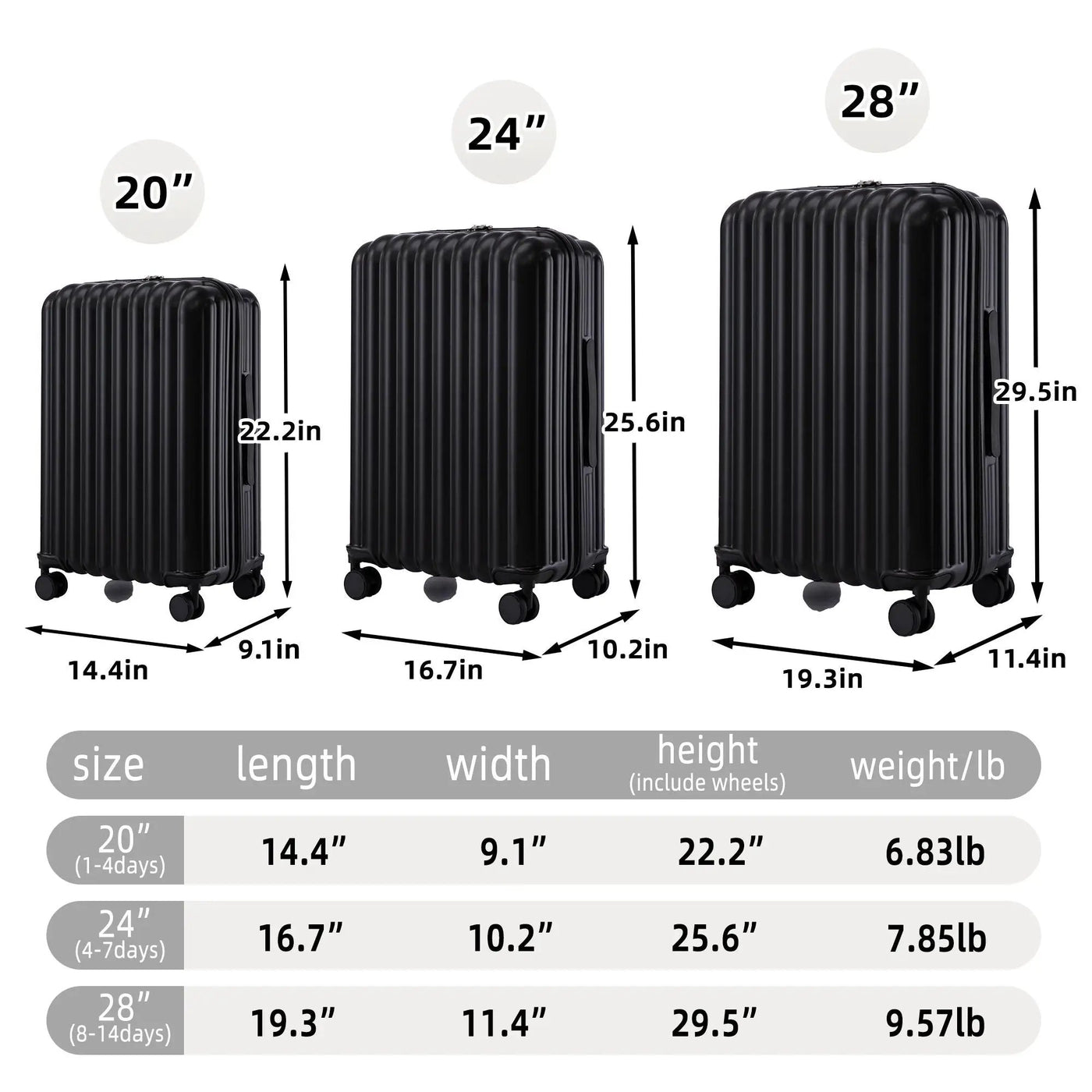 20" / 24" / 28" 3 Pieces / Set Spinner Wheel Luggage, Carry On Suitcase, With Cup Holder & USB Port & Phone Holder by HouseOfZazla