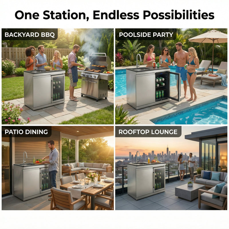 Sink and Fridge Combo for Outdoor Kitchen, 70L Refrigerator and Sink with Pull-Down Faucet by HouseOfZazla