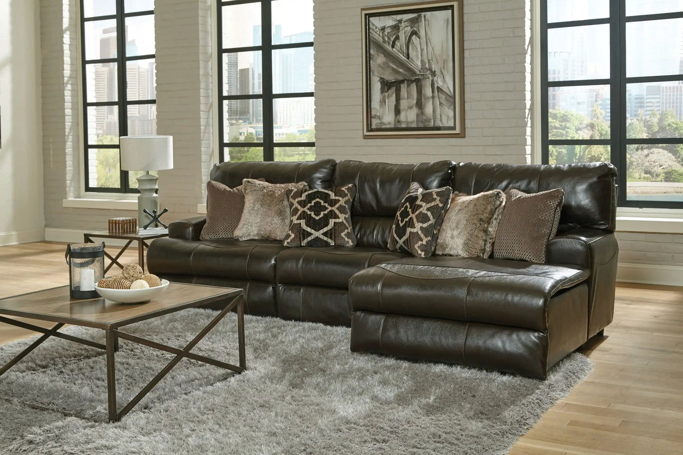 Como - 3 Piece Italian Leather Match Reclining Sectional by Unique Piece Furniture