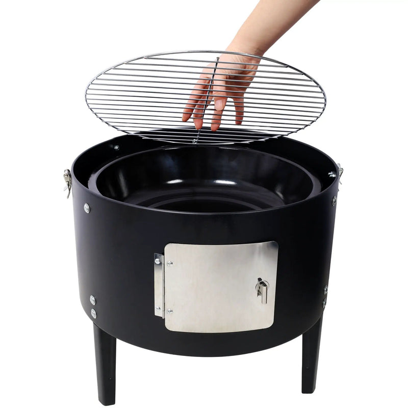 Heavy Duty Round Bbq Grill 17" Steel Charcoal Smoker For Outdoor Cooking - Black by HouseOfZazla