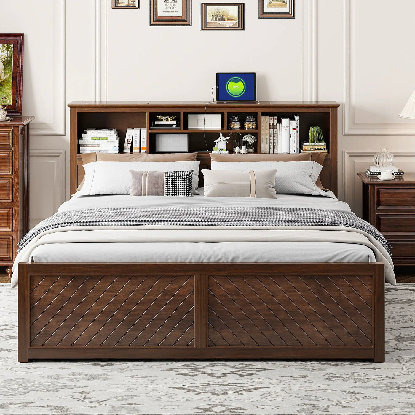 Platform Bed With Multi Storage Headboard, USB And Drawers by HouseOfZazla