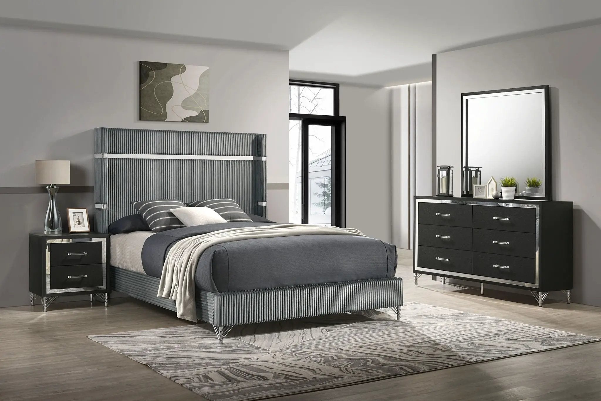 Lucia 4-piece Queen Bedroom Set Grey and Black by Unique Piece Furniture