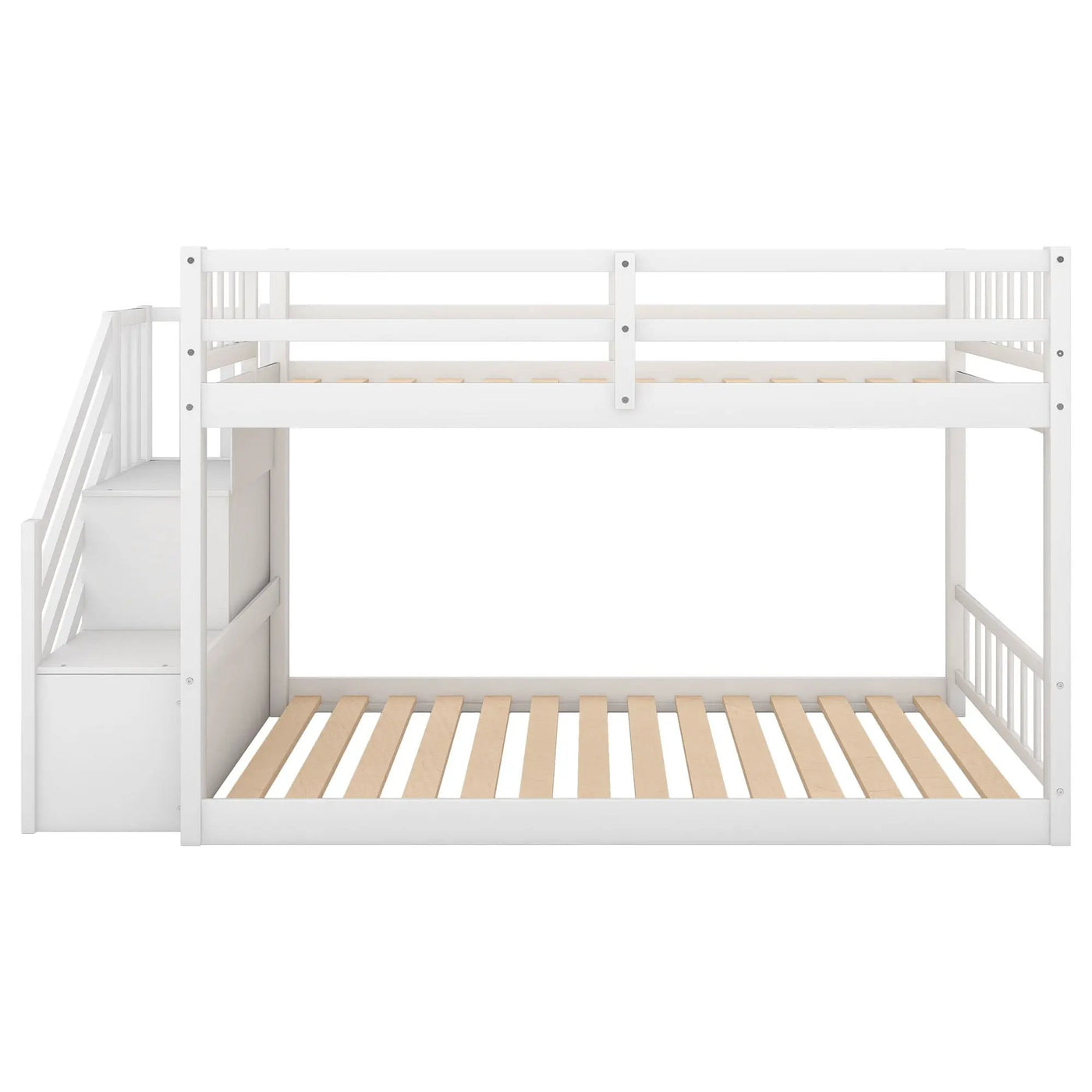 Twin Over Twin Floor Bunk Bed, Ladder With Storage by HouseOfZazla