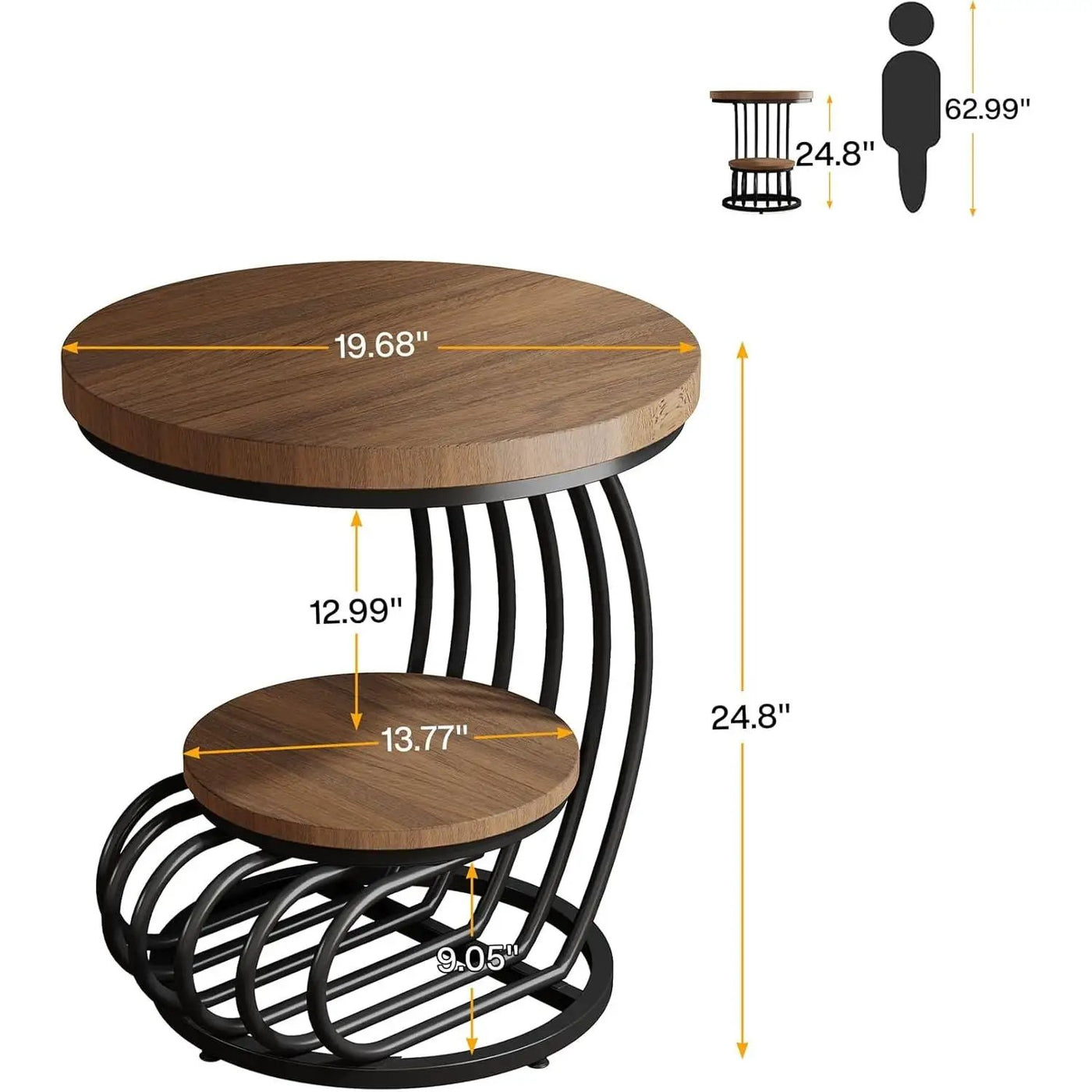 Round Vintage End Table With 2 Tier Storage by HouseOfZazla