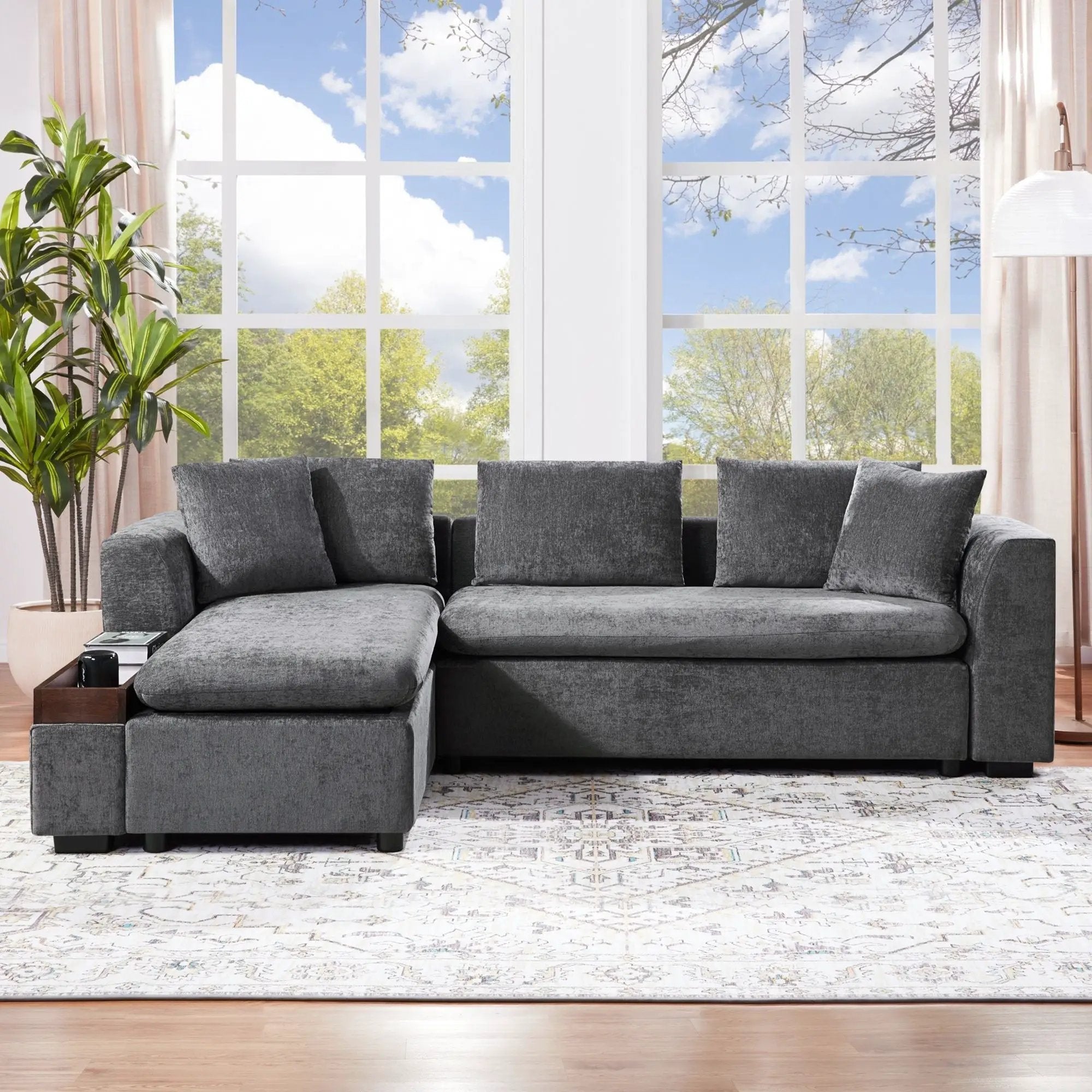 Modern L Shaped Sectional Sofa With Upholstery And Wooden Storage by HouseOfZazla