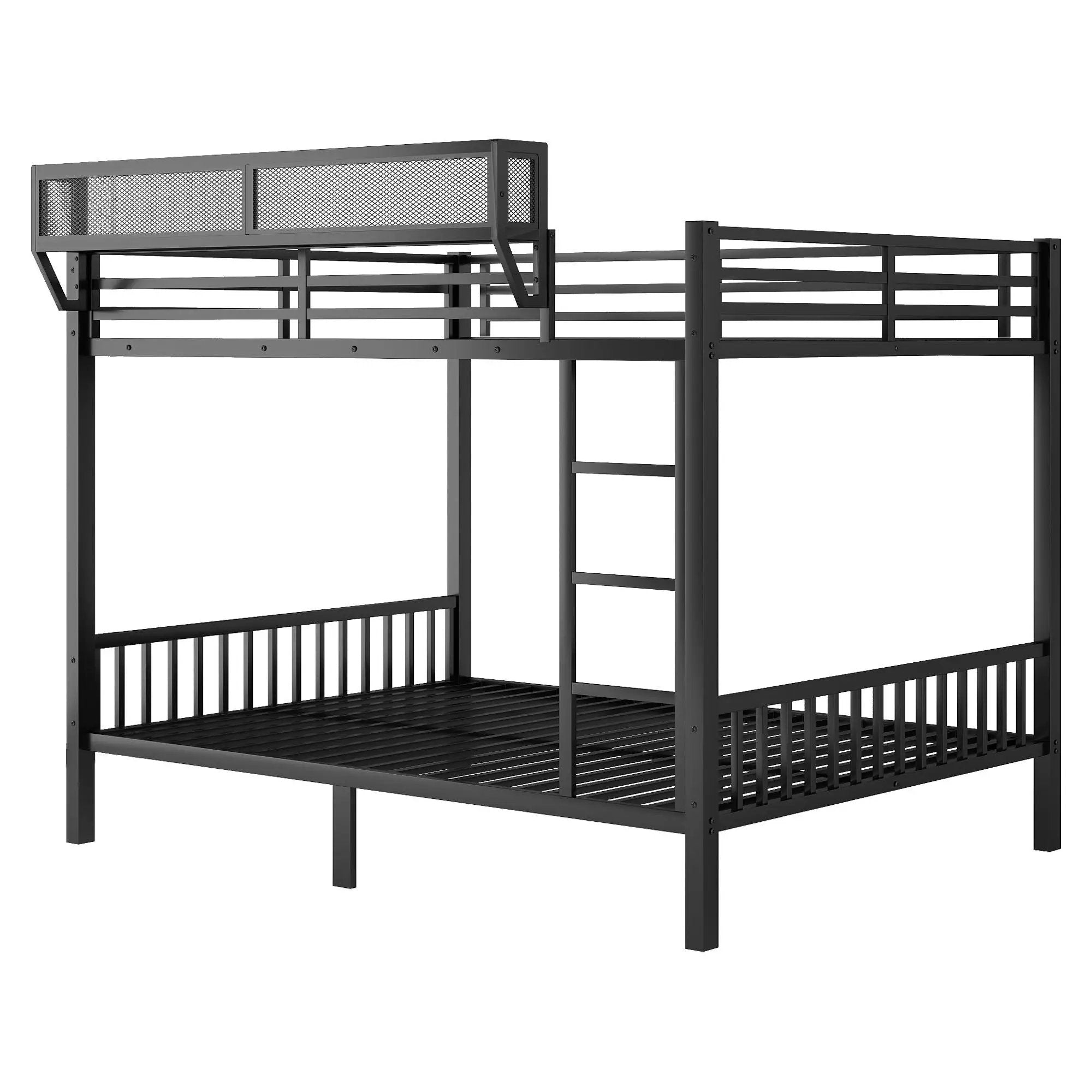 Queen Over Queen Bunk Bed With Ladder And Storage Shelf - Black by HouseOfZazla