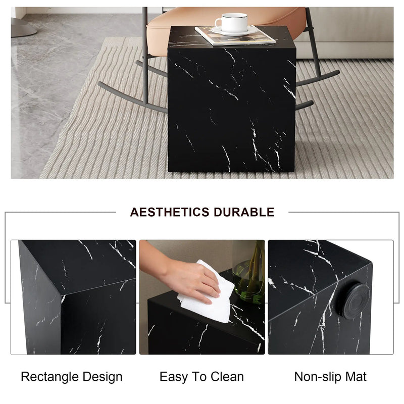 Luxurious Marble Texture Coffee Table Cube Design Elegant Living Room Accent - Black by Unique Piece Furniture