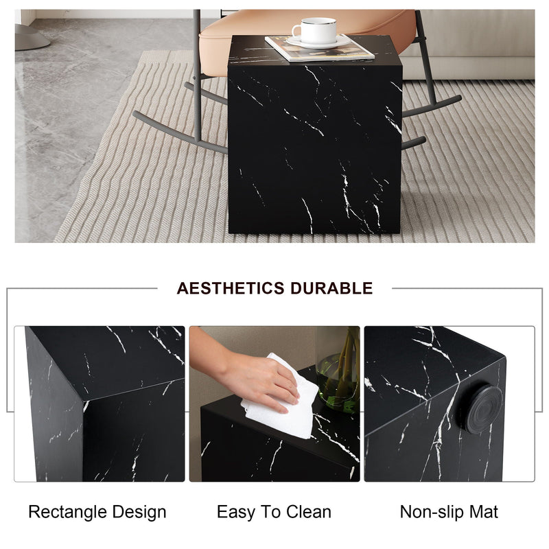 Marble Texture Coffee Table Cube Design with No Assembly - Black, photo 6 of 9