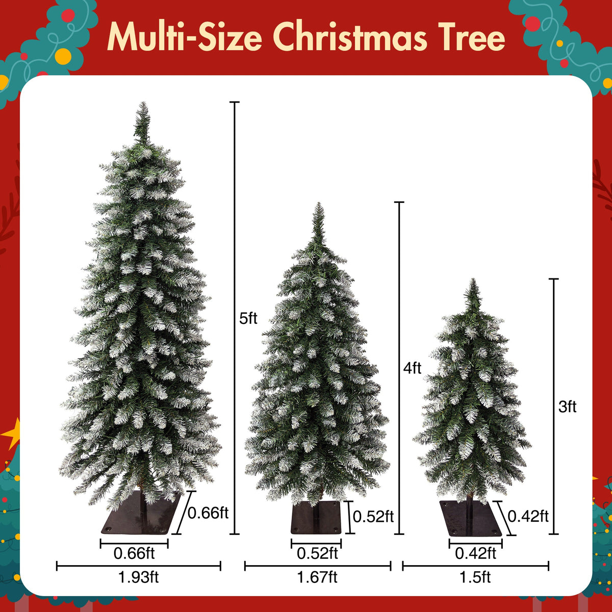 Pre-Lit Snow Flocked Pencil Christmas Tree Set - White (3-Pack), photo 7 of 10