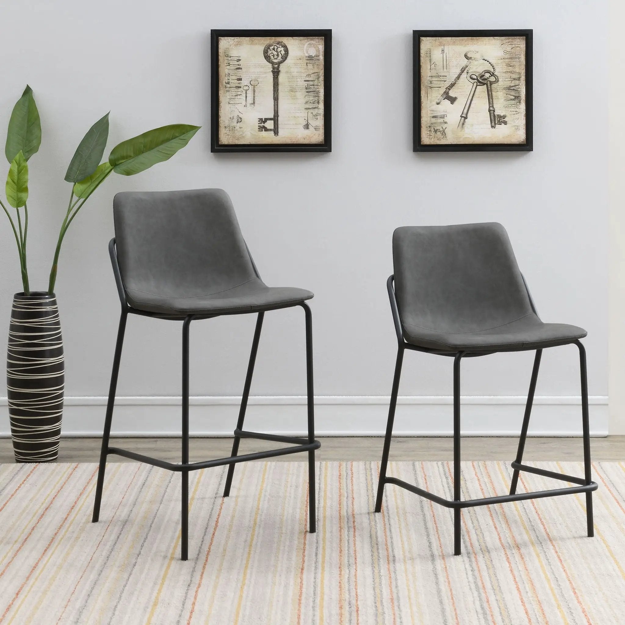 Counter Height Stools With Footrest (Set of 2) - Gray / Black by HouseOfZazla
