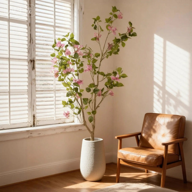 Artificial Bougainvillea Tree, Realistic Faux Plant In Pot, Indoor Decor For Home - Baby Pink / Green Leaf by Unique Piece Furniture