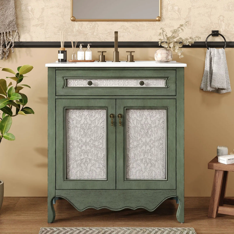 Bathroom Vanity With Rectangle Sink And Tip Out Tray - Antique Blue Green by HouseOfZazla