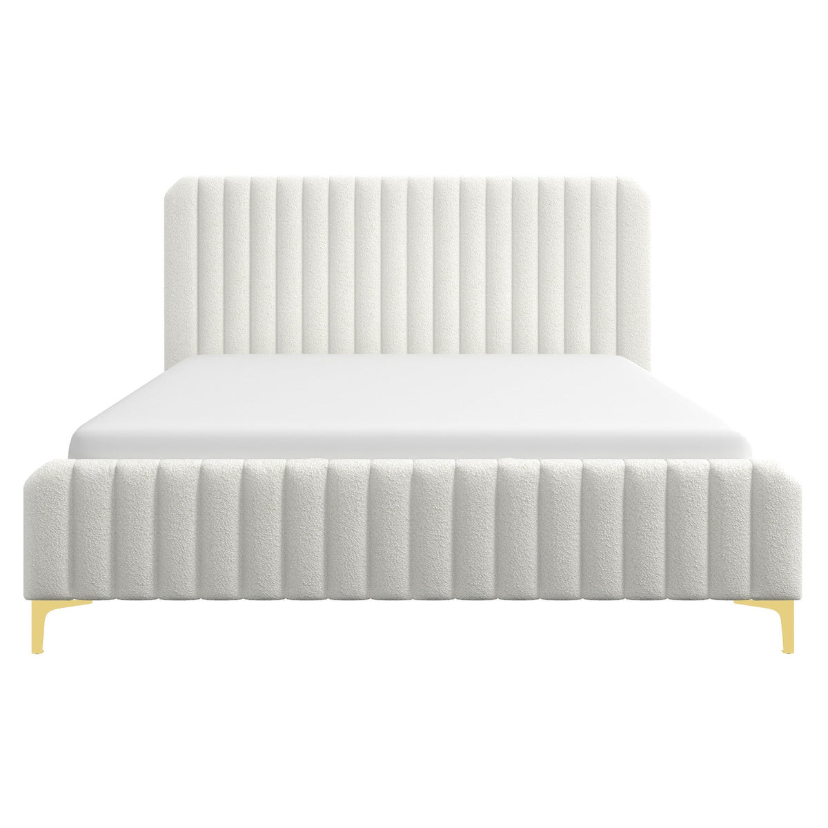 Valery King Size Bed Frame with Tufted Upholstery - White Boucle, photo 4 of 10