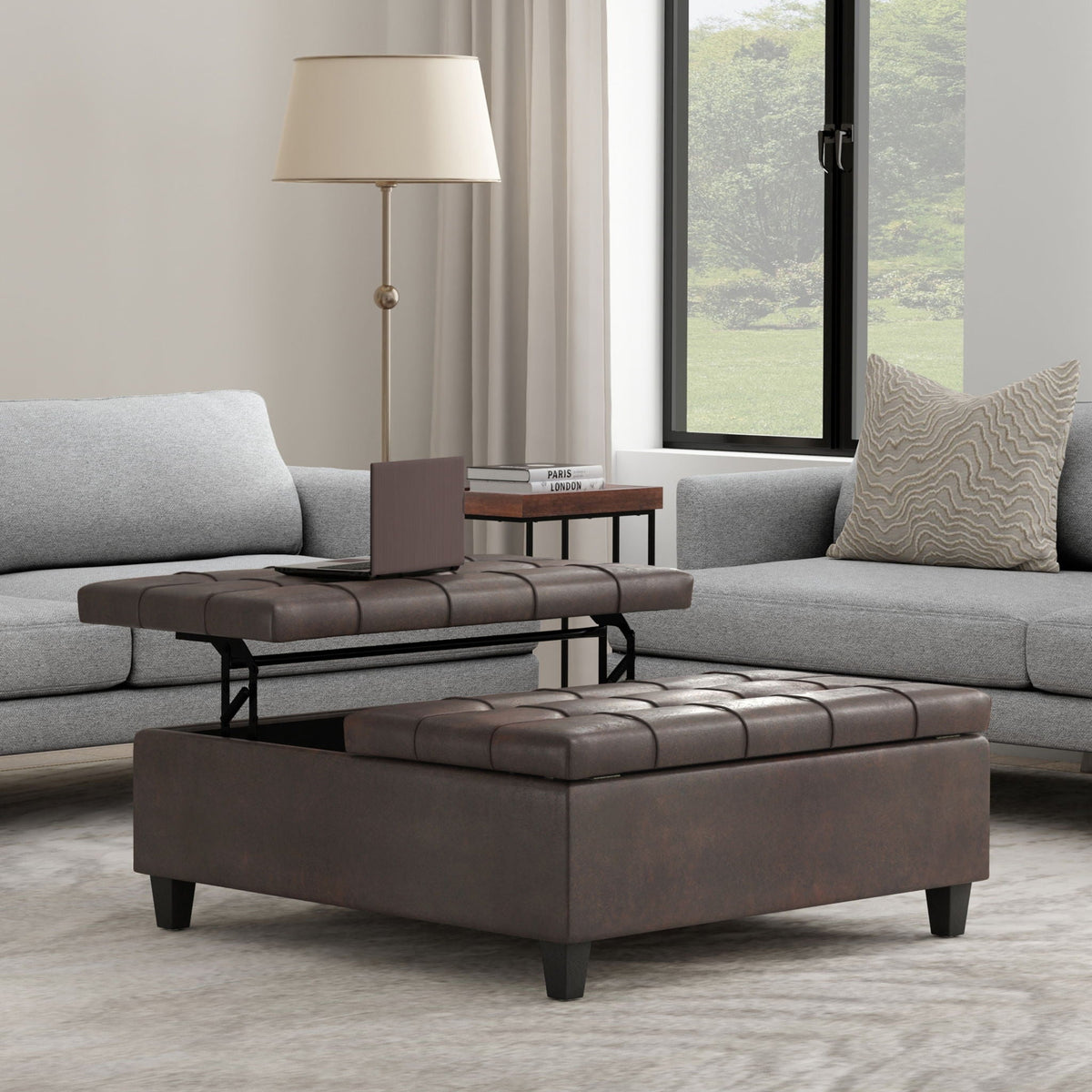 Large Storage Ottoman Coffee Table with Split Lift-Top - Faux Leather, Multiple Colors, photo 16 of 40