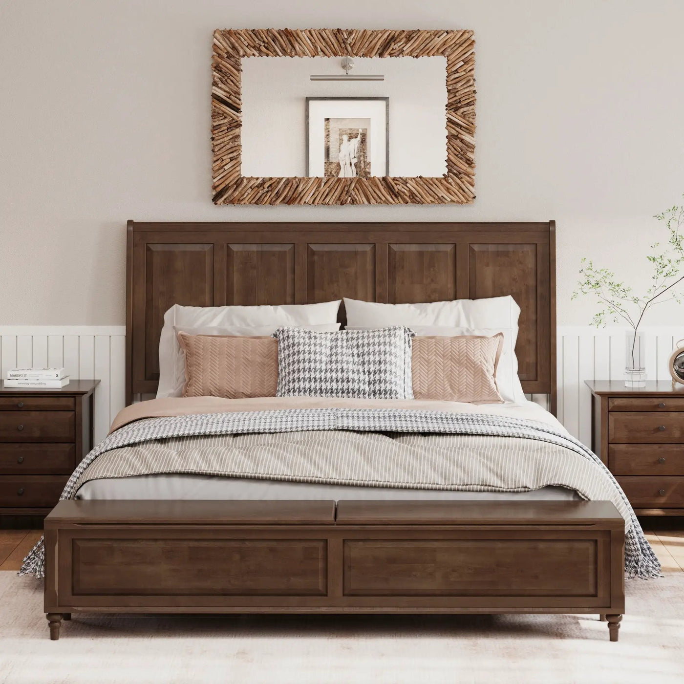 Sleigh Bed Frame With Tall Headboard And Storage Bench by HouseOfZazla