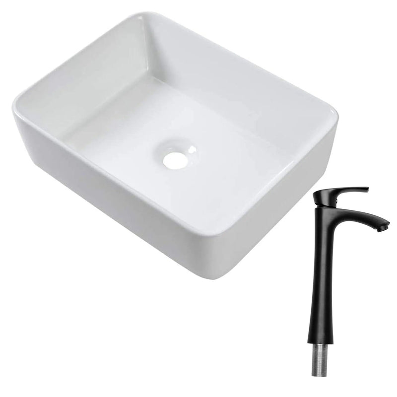 19" 5" Bathroom Sink Combo Rectangular Vessel Vanity Set With Faucet Drop In Ready Ceramic Basin - White / Black by HouseOfZazla