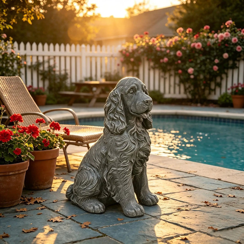 20'' Antique Finish Realistic Sitting Cocker Spaniel Dog Statue by HouseOfZazla