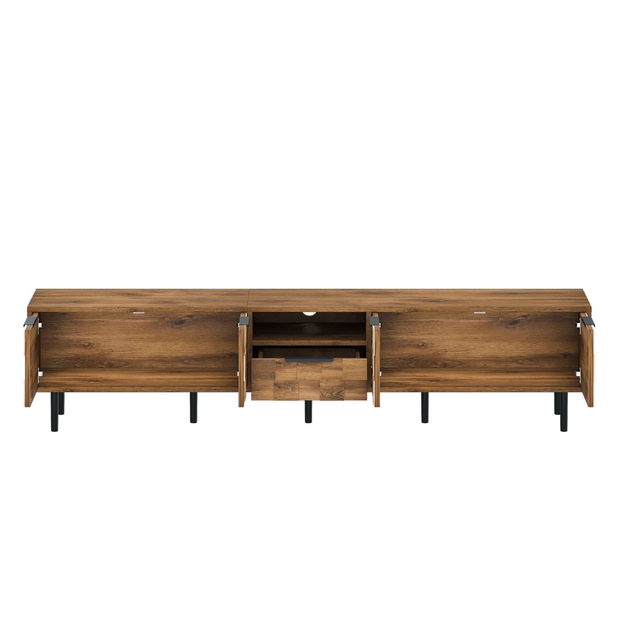 TV Stand, L Shaped Handle Entertainment Console With Storage - Natural by HouseOfZazla